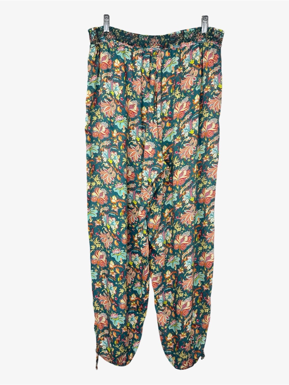Sundance Teal Floral Cinched Ankle Harem Riya Pull On Pants L Boho Baggy Madora - Picture 4 of 8